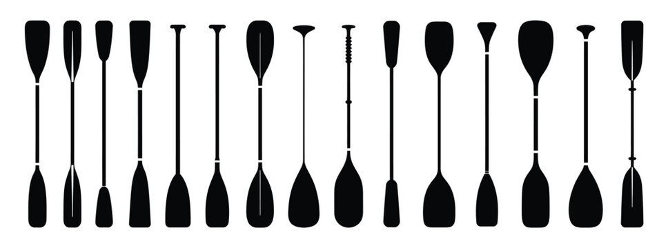Paddle icon collection with rowing oar signs and minimalist water sport logo vector illustrations.