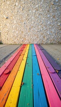 Rainbow painted wood planks panoramic Colorful pastel LGBTQ+ Pride backdrop , lgbt, rainbow, happy