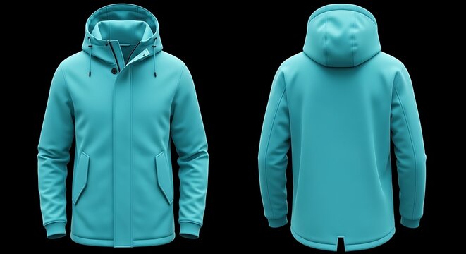 Mockup of a cyan color men parka hoodie
