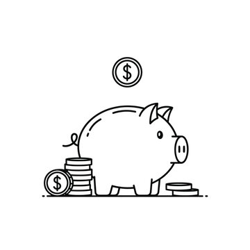 Savings Bank Pig with Coin Illustration