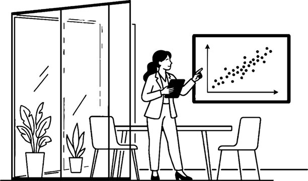 Specialist Analyzing Data Statistics on Office Presentation Screen