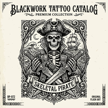 Skeletal Pirate Tattoo Design