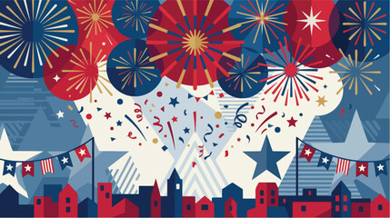 Obraz premium Festive fireworks display over an American city during national holiday celebrations