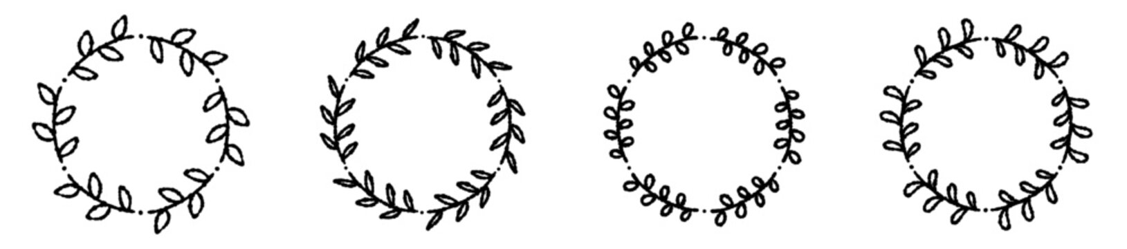 手書きのリーフリースフレームセット ナチュラルな植物の飾り枠イラスト素材