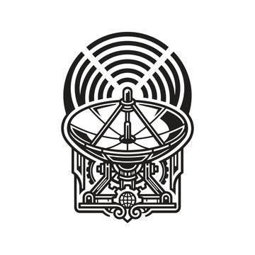 Satellite dish antenna parabolic radio telescope illustration.