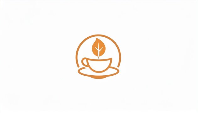 Minimalist coffee cup logo with leaf