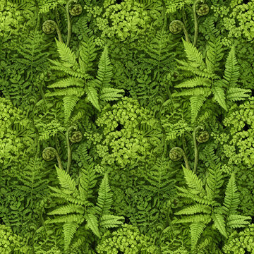 Vibrant green ferns and foliage create a lush textured natural pattern.