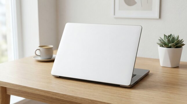 White Laptop Skin Mockup On Modern Laptop Device Realistic Matte Texture Minimal Workspace Environment Clean Lighting
