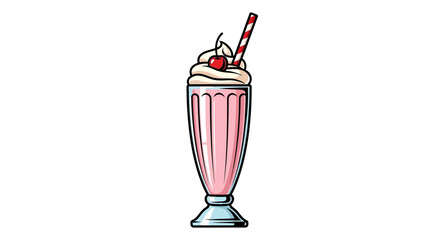 Retro pink milkshake with cherry and straw