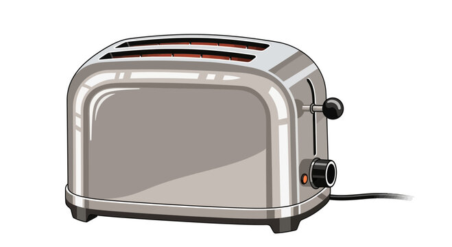 Retro chrome toaster with glowing elements, isolated on white