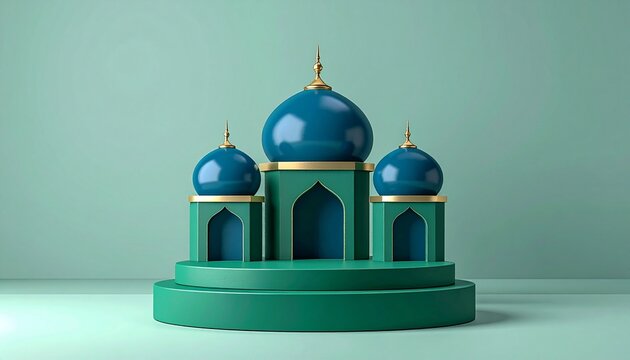 Islamic mosque architecture 3D render on green background
