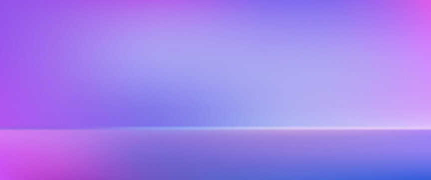 Blue pink neon studio space, gradient abstract background with glowing floor, vector illustration. Modern showroom with vibrant tech lighting and perspective, empty scene for product display.
