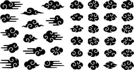 Monochrome Vector Illustration Set of Traditional Oriental Swirl Clouds for Lunar New Year Greetings Asian Festive Decorations and Cultural Graphic Designs © MdMunzurul