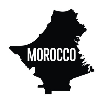 morocco silhouette map with country name black on white
