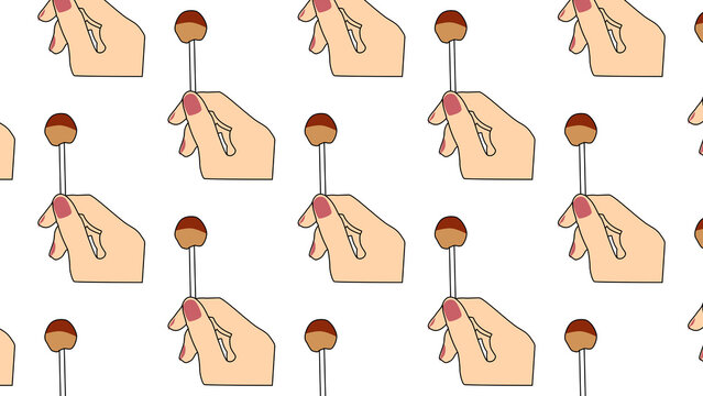 Seamless illustration of a hand holding a lollipop