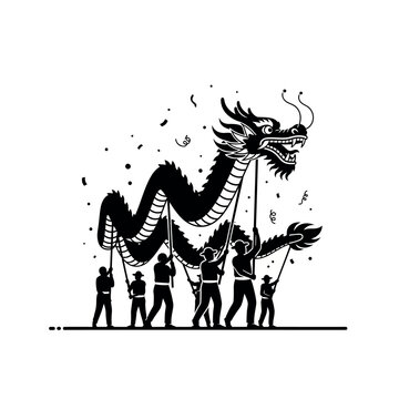 People carrying a dragon dance.