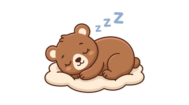 A cute brown bear sleeping peacefully on a cloud.