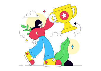 Fototapeta premium Achievement Vector Illustration Featuring Success Celebration, Winner Trophy, Goal Accomplishment and Personal Growth Design