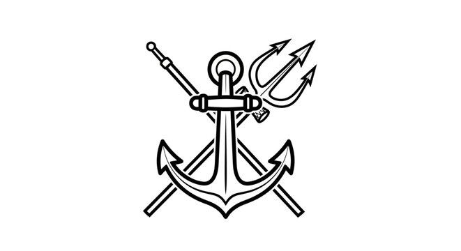 Crossed trident and spear behind an anchor graphic.