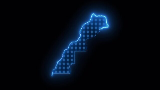 Morocco Neon Map Animation with Electric Blue Glowing Borders and Futuristic Digital Interface on Transparent Alpha Channel Background Seamless 4K Loop Video