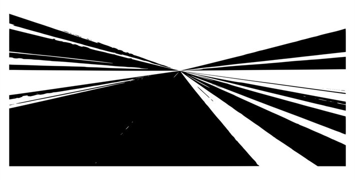 Abstract perspective speed lines vector on white background. Monochrome highway road vanishing point graphic, high velocity fast forward motion trail, minimalist dynamic geometric asset.