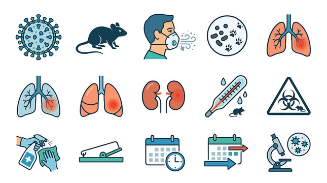 Comprehensive Vector Icon Set for Medical and Health Awareness Understanding Disease Symptoms, Prevention, Diagnosis, and Scientific Research