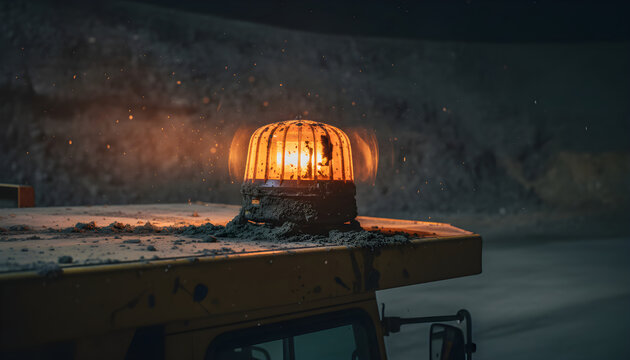 Rotating orange warning light on heavy machinery