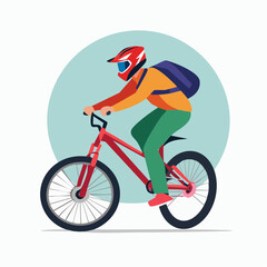 Fototapeta premium Cyclist Wearing Helmet and Backpack Riding a Bicycle