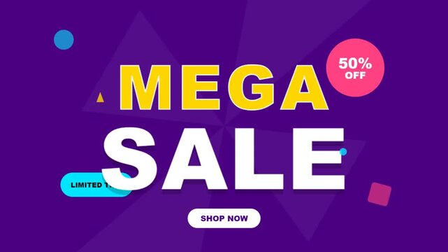 Animated Mega Sale Banner with 50 Percent Off Discount
