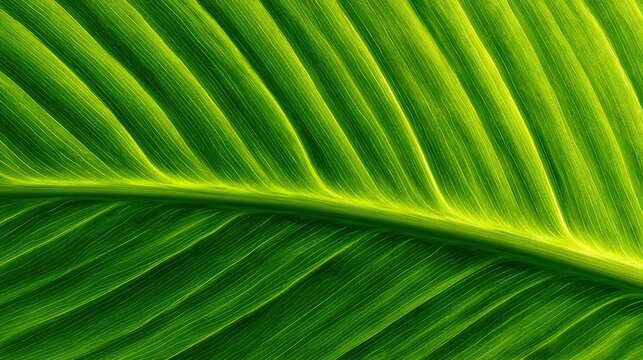 Fresh Green Plantain Leaf Close Up, Natural Herbal Macro Botanical Widescreen Shot