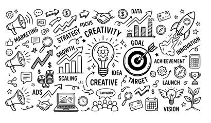 Business startup doodle symbols vector illustration isolated on white background