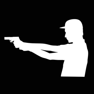 Man holding pistol on black and white image,white sillhouette man shot gun vector,man shooting waepon on black and white,man holding waepon on black and white illustration 