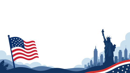USA Independence Day Background with American Flag and City Skyline © Indra