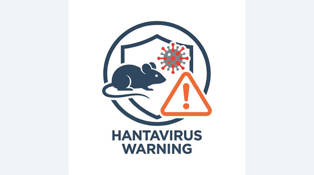 Crucial public health advisory icon illustrating rodent-borne viral threat with protective shield and hazard warning for disease awareness and prevention strategies