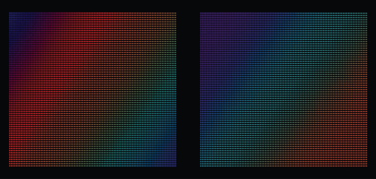 Abstract digital background with colorful gradient dot patterns, modern data visualization style, geometric halftone texture on black background
