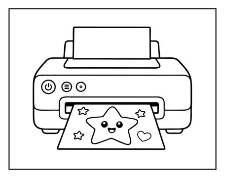 Printer coloring page featuring a cute cartoon star character on a sheet of paper for kids