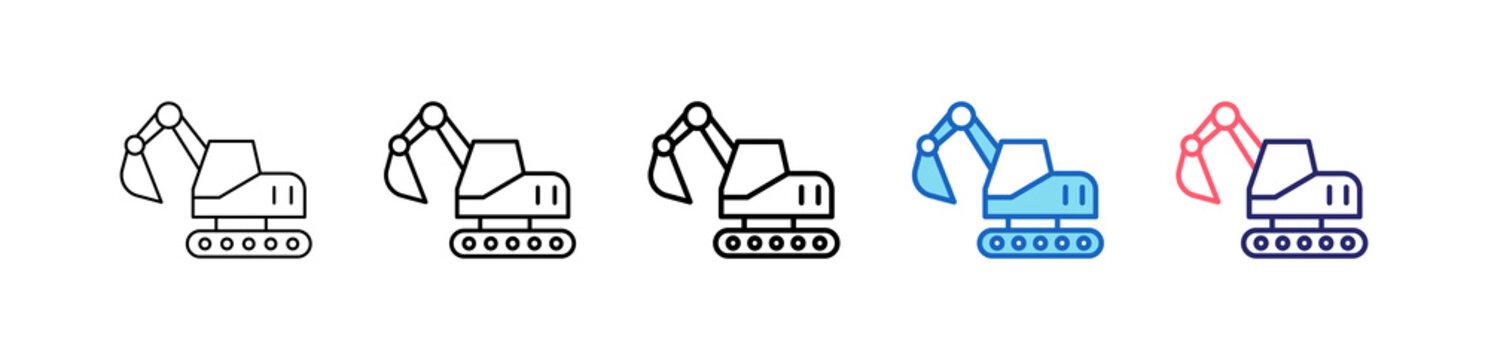 Construction Vehicle Icon In 5 Different Styles Set Collection.   
