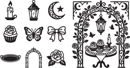 Obraz premium Whimsical Black and White Line Art Illustration Set
