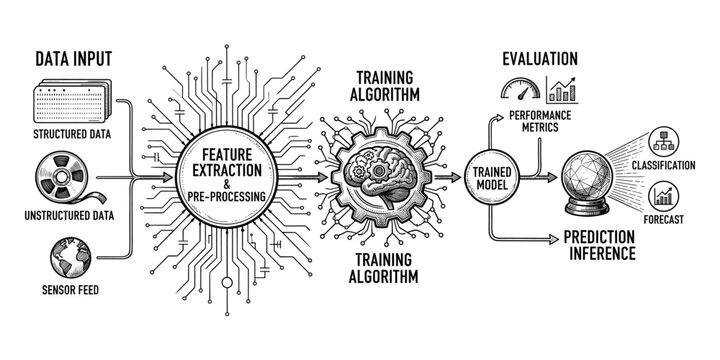 Data science workflow illustration machine learning process diagram.