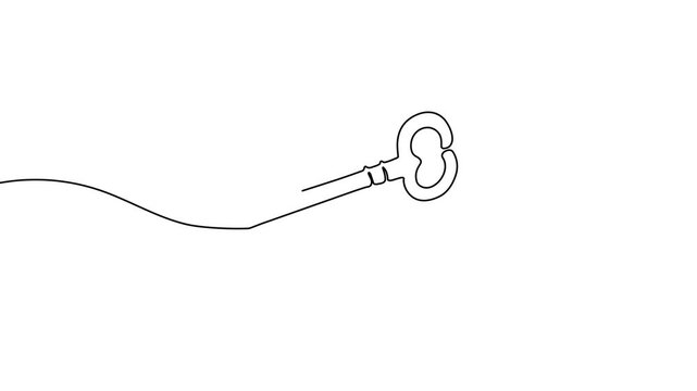 Continuous one line key drawing house icon illustration art lock linear home single car door unlock rent estate doodle vintage sketch property symbol real old fob graphic password ring emblem room