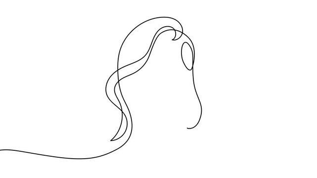 Continuous one line woman face art beauty female drawing silhouette abstract. Woman face outline draw head profile hair side minimal vector girl eyes lineart makeup flower lady view model single