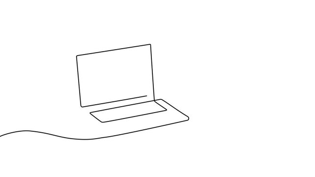 Continuous one line laptop drawing computer art digital screen data notebook desktop monitor outline evaluation simple student icon illustration tv mouse technology office doodle people thin vector
