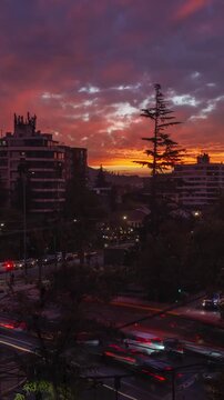 Santiago las condes chile sunset traffic city lights urban timelapse aerial clouds winter santiago vertical