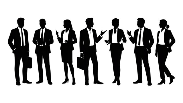 Six business professionals standing and talking in an office meeting Vector