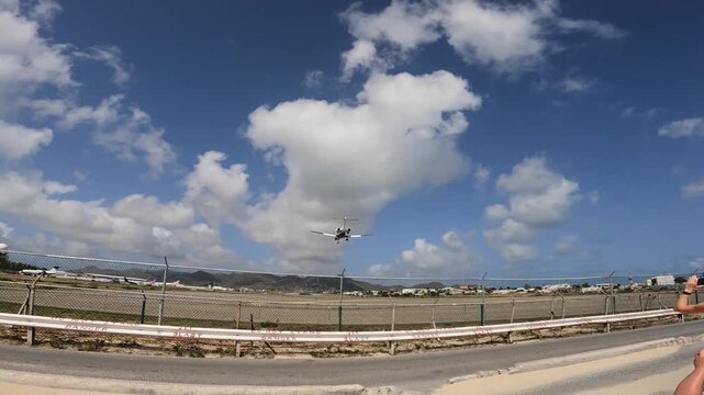 Planes landing close to Maho Beach at 
Princess Juliana International Airport.  Sint Maarten airport beach