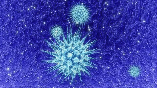 Hantavirus and viruses under microscope human immune system virus moving across screen representing bacteria germs microorganism cells 3d render microbe in 4K Ultra HD footage