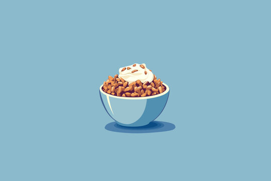 Bowl of cereal with nuts, whipped cream, and chocolate bits