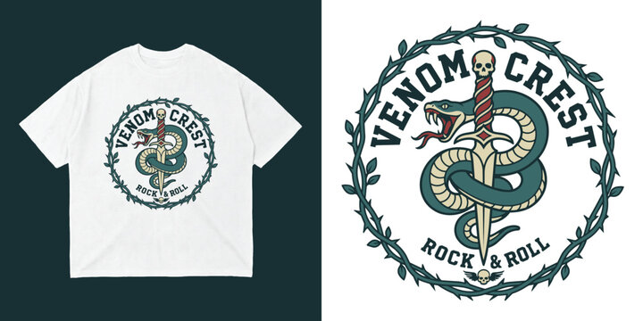 Editable venom crest snake vintage rock t shirt design vector illustration