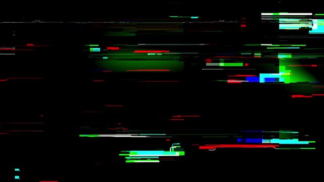 RGB Digital Glitch Overlay Transition with Neon Signal Distortion Black Background. 4K VIdeo