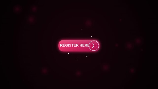 Animated 'REGISTER HERE' button with arrow and particles on dark background prompting online registration.